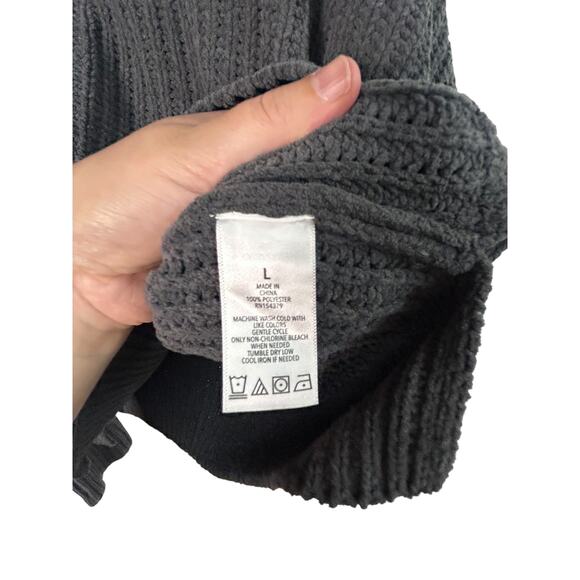 Y2K Black Waffle Knit Slouchy Sweater L Grunge Cozy 90s Fall‎ Layer - Picture 5 of 5